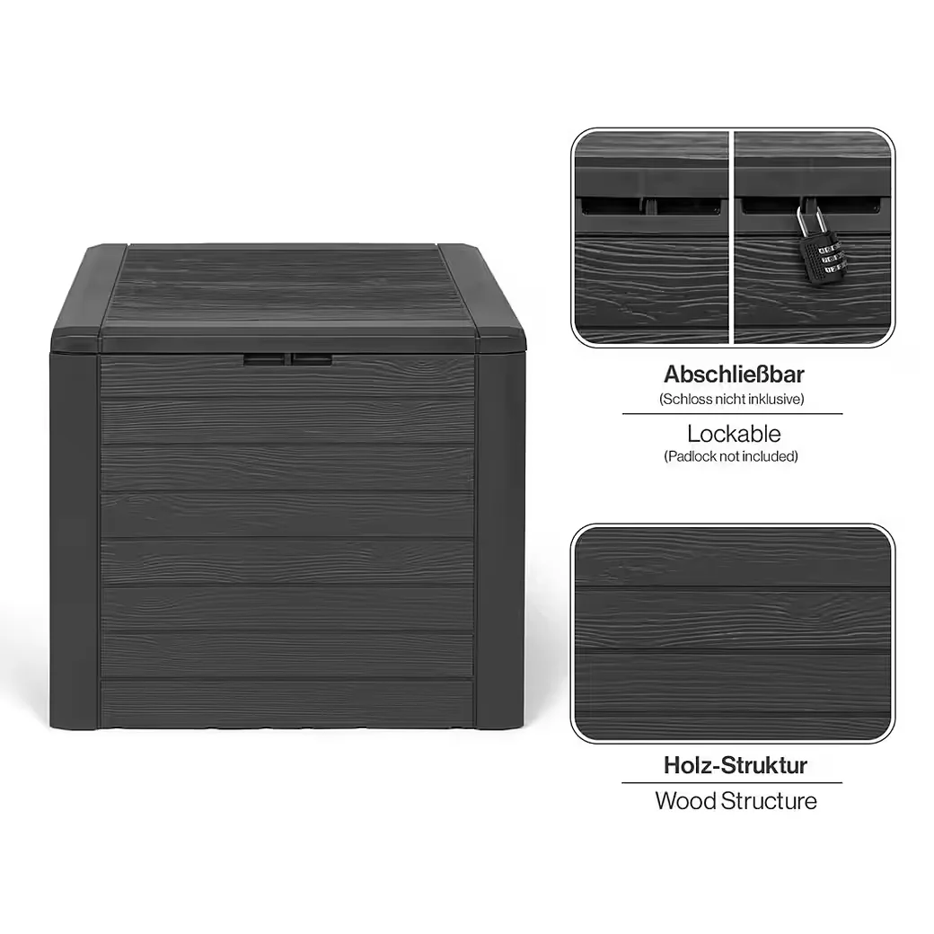 KREHER Kissenbox WOOD 140L Holzoptik Anthrazit Gartenbox Auflagenbox