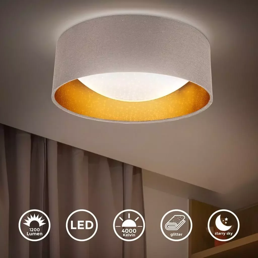 B.K.Licht LED Stoff-Deckenleuchte Sternenhimmel Taupe-Gold 4000K