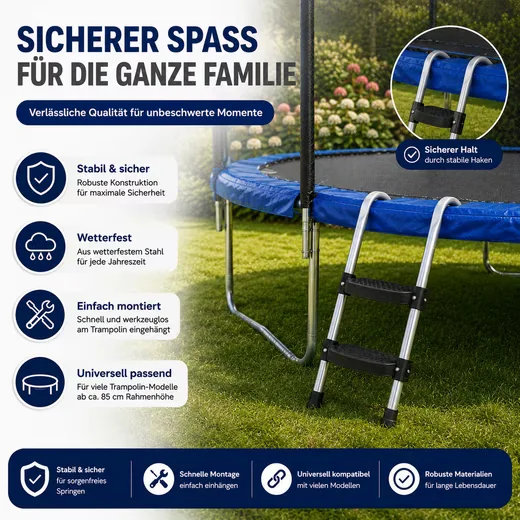 4MYBABY Trampolinleiter 2 Stufen sicher rutschfest wetterfest Stahl