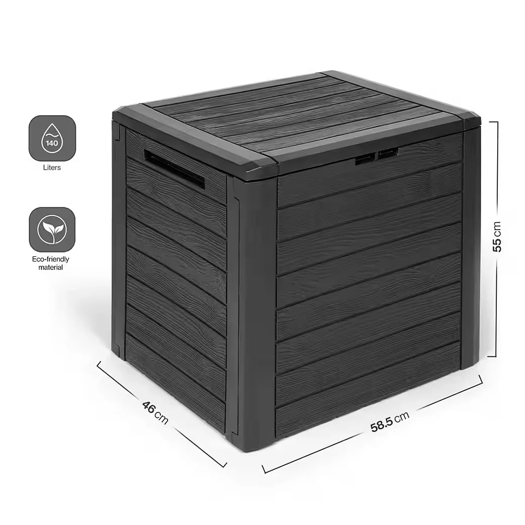 KREHER Kissenbox WOOD 140L Holzoptik Anthrazit Gartenbox Auflagenbox