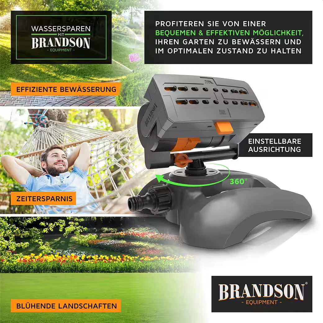 Brandson Viereckregner Rasensprenger oszillierend 16 Düsen Garten