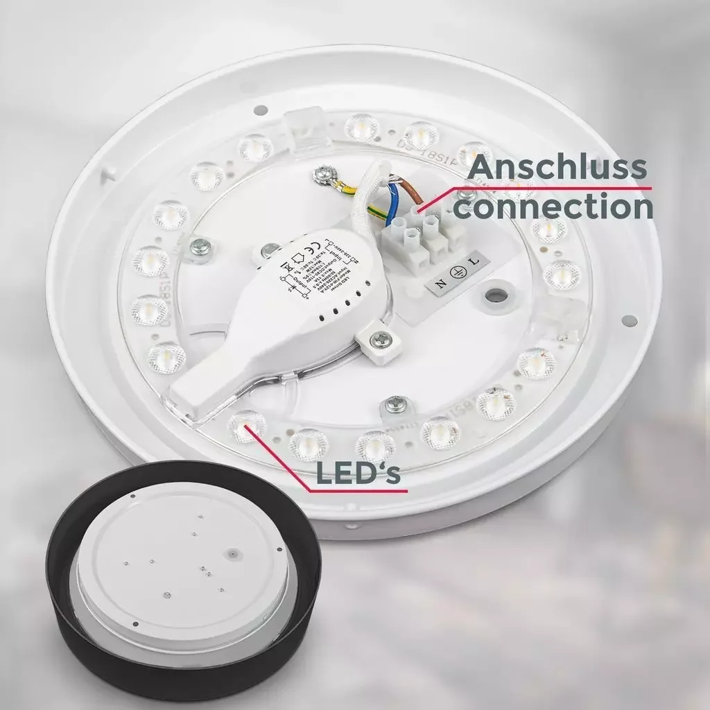 B.K.Licht LED Deckenleuchte schwarz matt rund 33 cm 15W 4000K 1500 lm