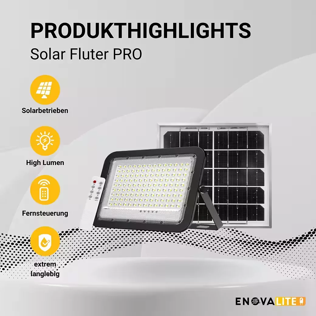 ENOVALITE LED Solarleuchte Solarstrahler PRO 6W PV 800 lm 6500K IP65