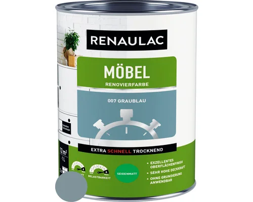 RENAULAC Möbellack Holzlack seidenmatt Graublau 1 Liter
