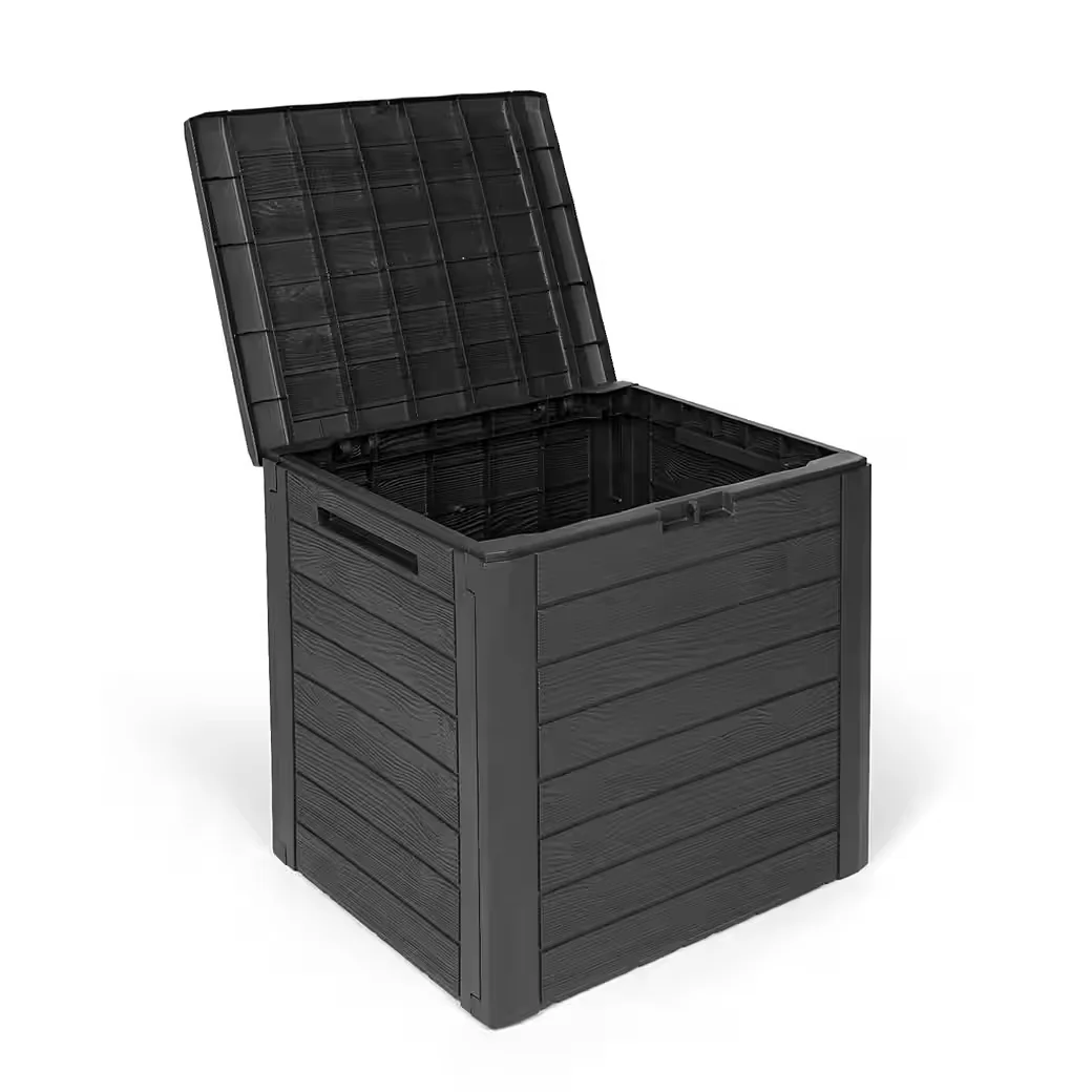 KREHER Kissenbox WOOD 140L Holzoptik Anthrazit Gartenbox Auflagenbox