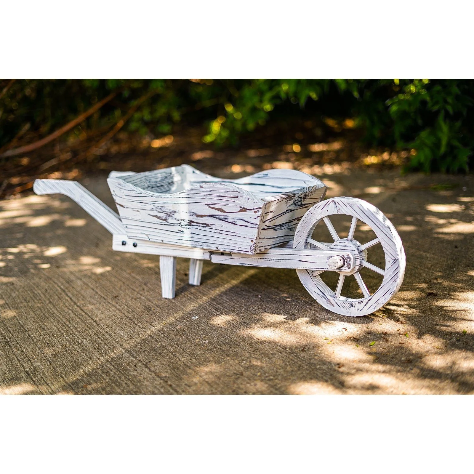 HTI-Living Deko Gartenfigur Holzschubkarre Weiß rustikal Sommerset