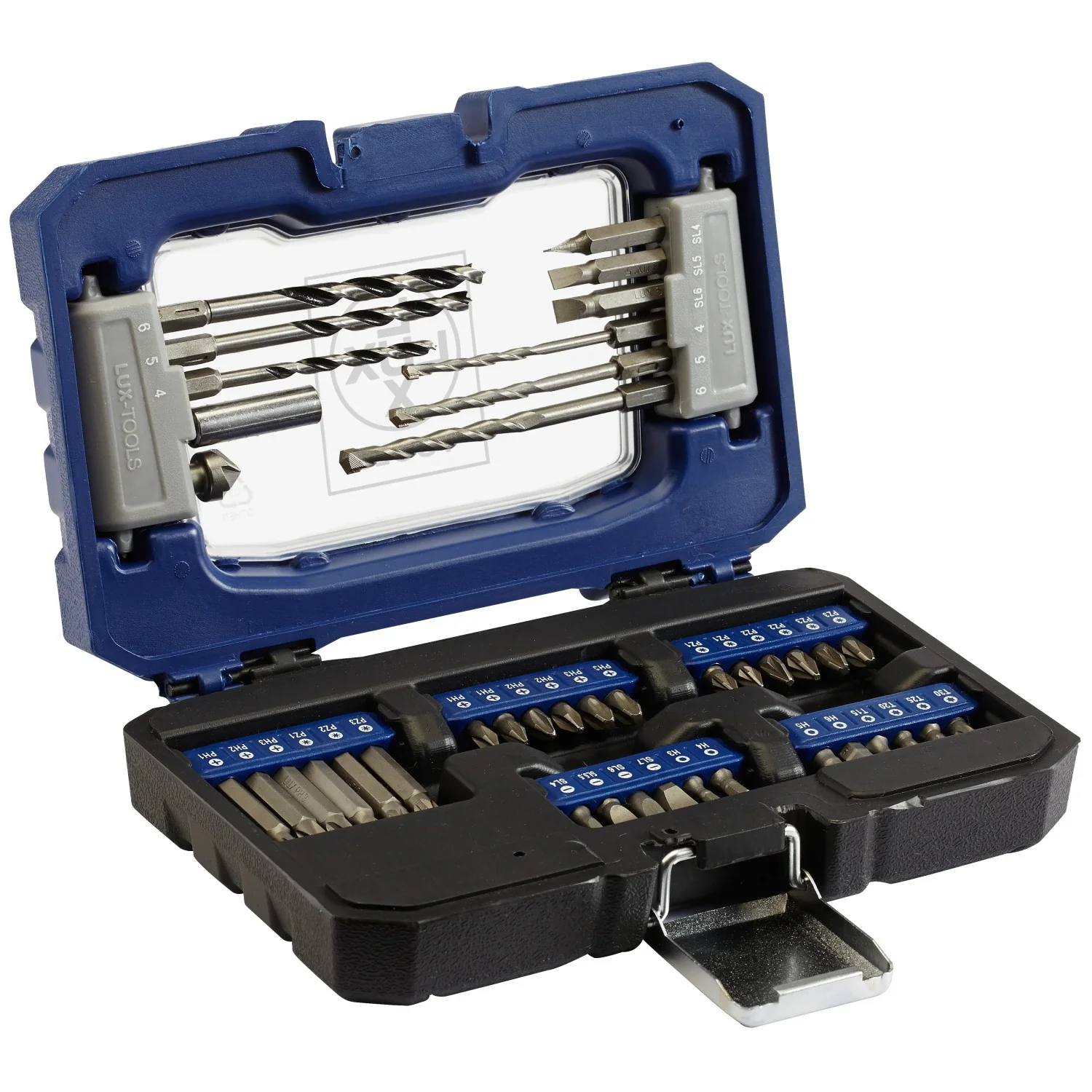 LUX-TOOLS Bohrer- und Bit-Set 42-teilig für Holz Metall und Stein