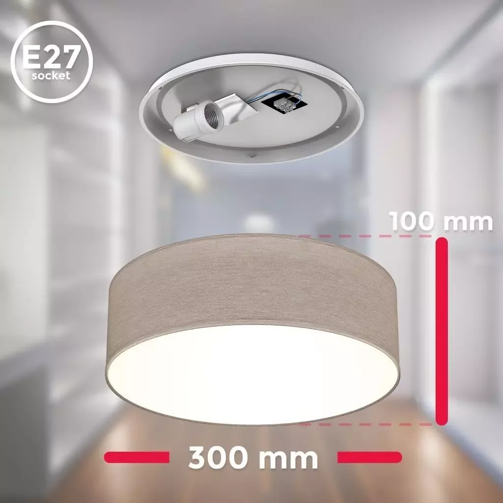 B.K.Licht Deckenleuchte Stoff E27 Taupe 30 cm ohne Leuchtmittel