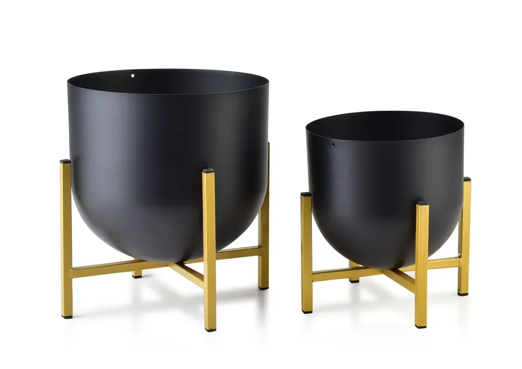 Mondex Blumentopf Set schwarz-gold modern Metalloptik