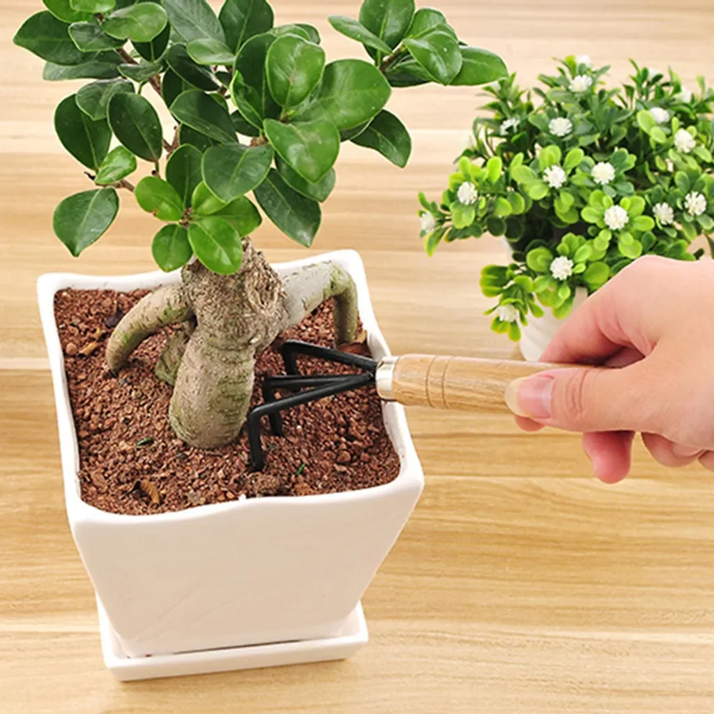 Stuttg 3-teiliges Mini Gartengeräte-Set mit Holzgriff Rechen Schaufel