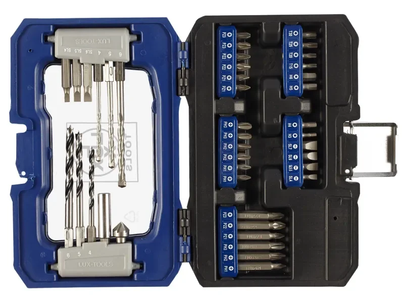 LUX-TOOLS Bohrer- und Bit-Set 42-teilig für Holz Metall und Stein