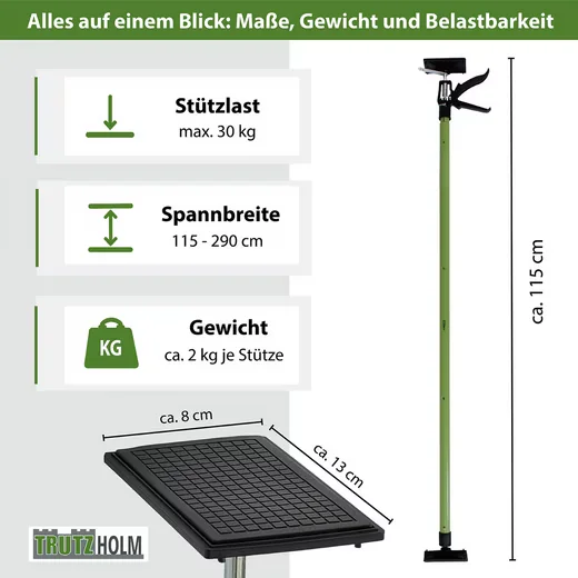 TRUTZHOLM Teleskop-Deckenstützen 2er Set mit Montageklemme 290 cm