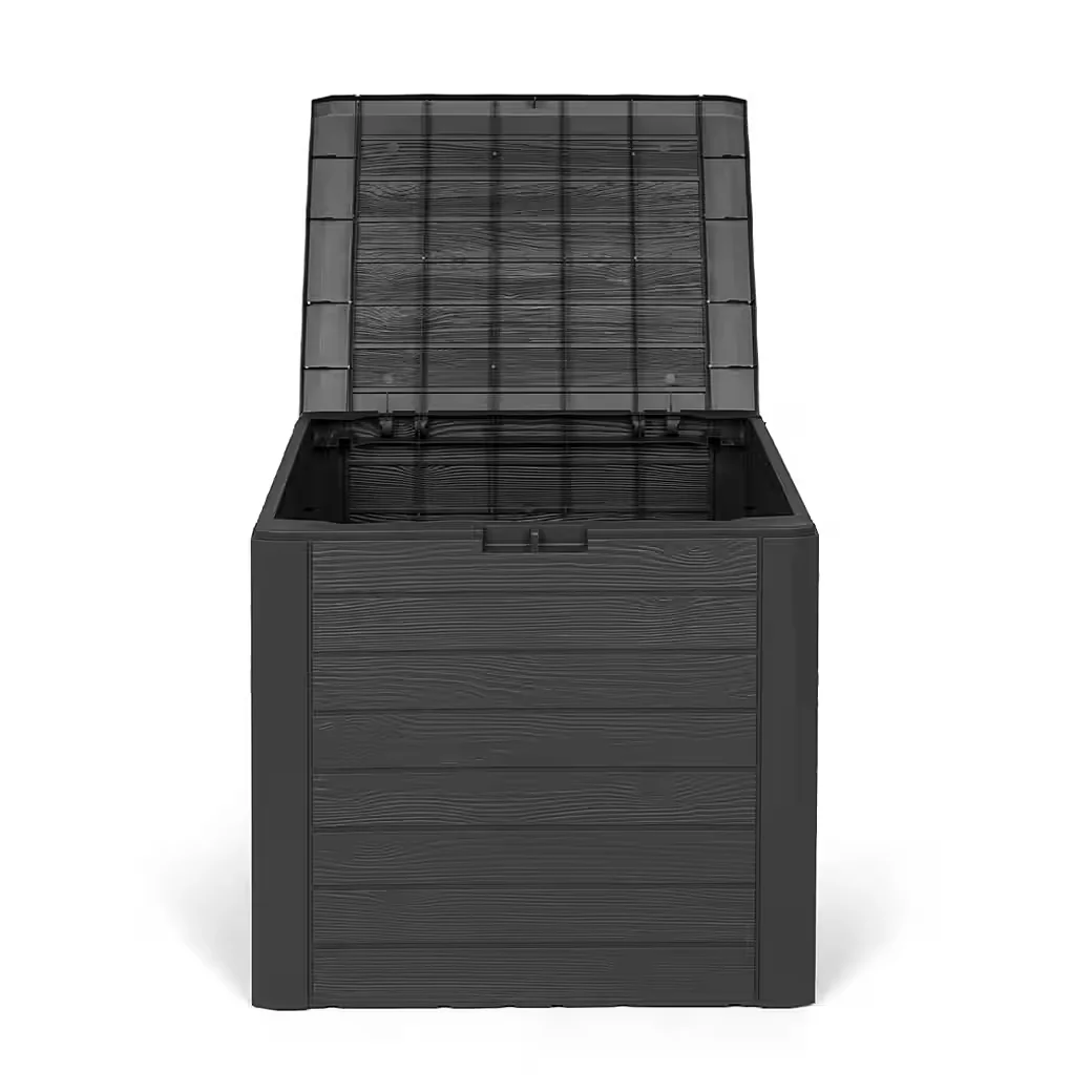 KREHER Kissenbox WOOD 140L Holzoptik Anthrazit Gartenbox Auflagenbox