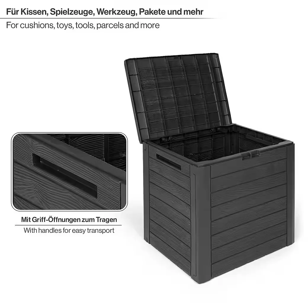 KREHER Kissenbox WOOD 140L Holzoptik Anthrazit Gartenbox Auflagenbox