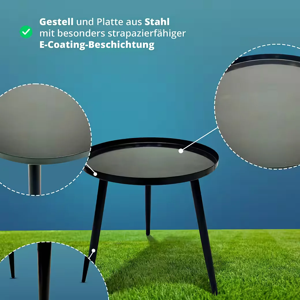 KHG Garten-Beistelltisch Schwarz aus Stahl für Outdoor und Balkon