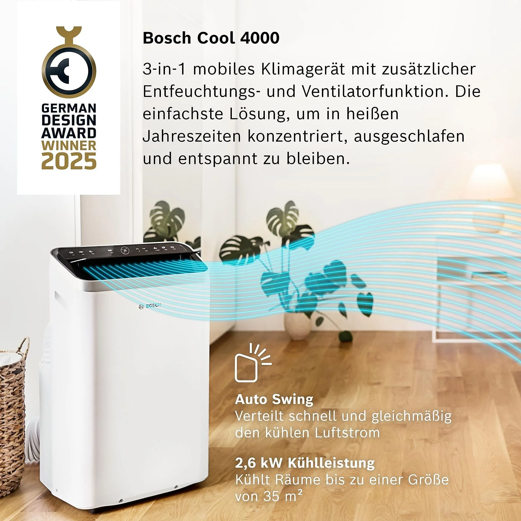 BOSCH Cool 4000 mobiles Klimagerät weiß bis 35 m² EEK A+