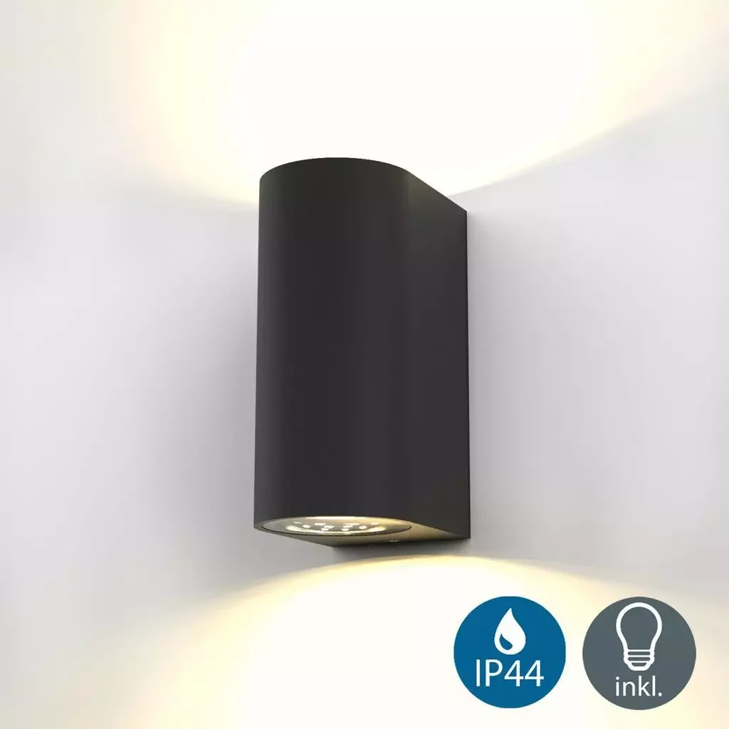 B.K.Licht LED Wandleuchte IP44 schwarz Up Down 2x GU10 warmweiß 3000K
