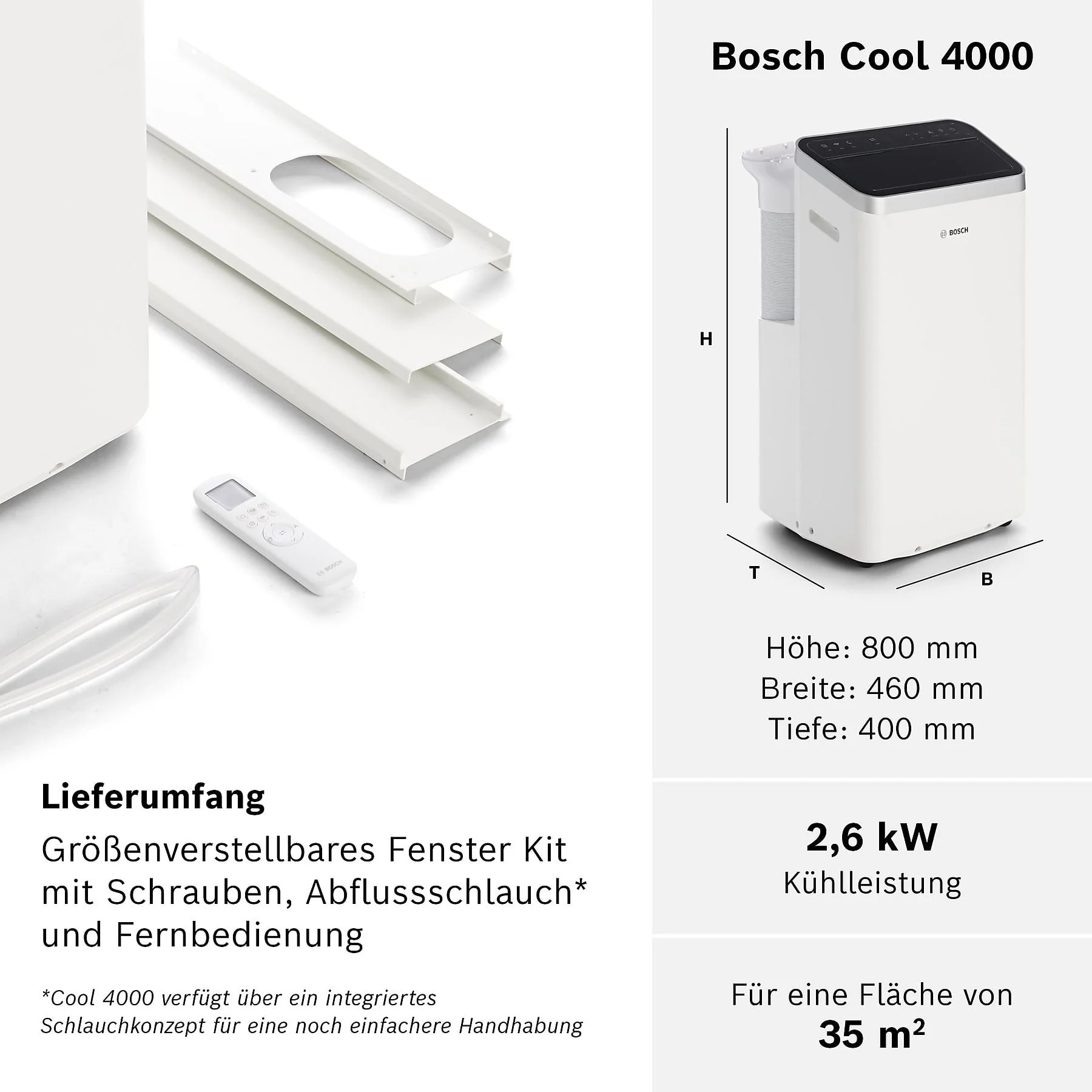 BOSCH Cool 4000 mobiles Klimagerät weiß bis 35 m² EEK A+