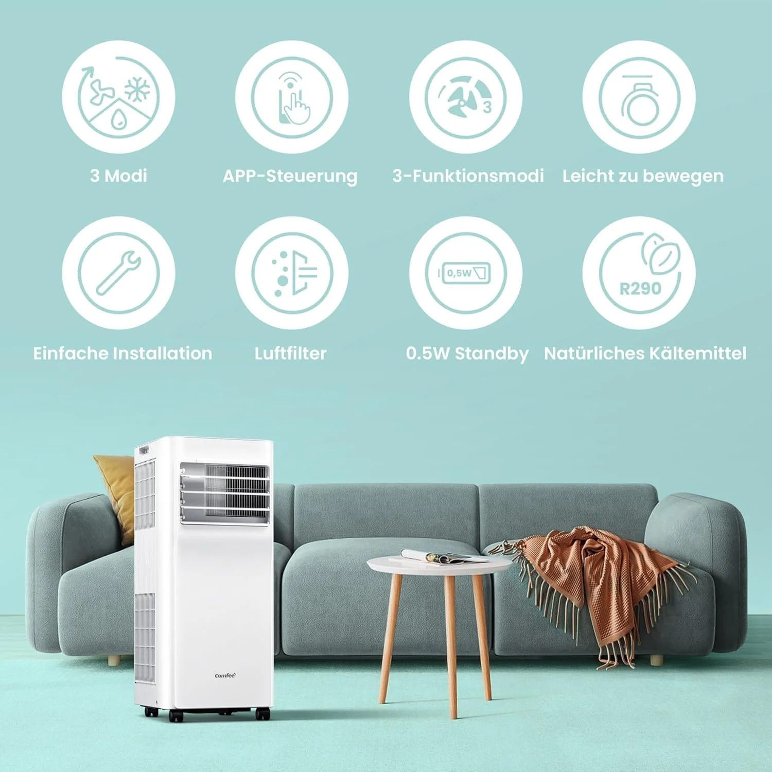 COMFEE Breezy Cool Pro 2.6 mobile Klimaanlage 9000 BTU 2,6 kW mit App