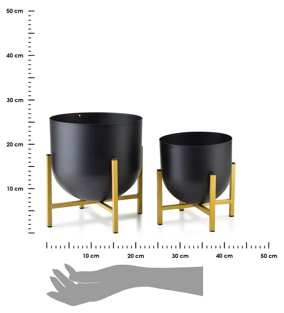 Mondex Blumentopf Set schwarz-gold modern Metalloptik