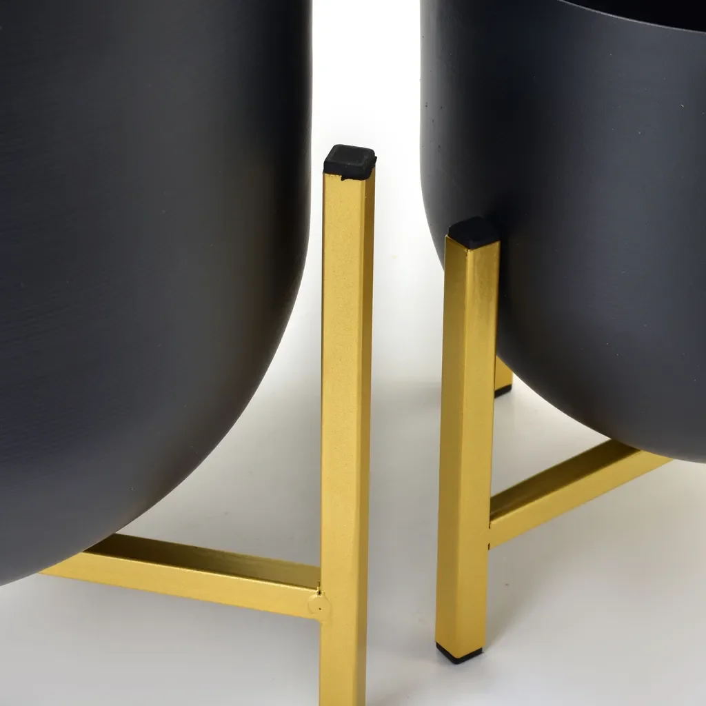 Mondex Blumentopf Set schwarz-gold modern Metalloptik