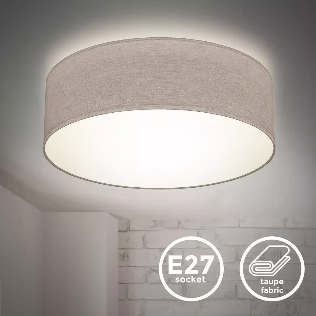 B.K.Licht Deckenleuchte Stoff E27 Taupe 30 cm ohne Leuchtmittel