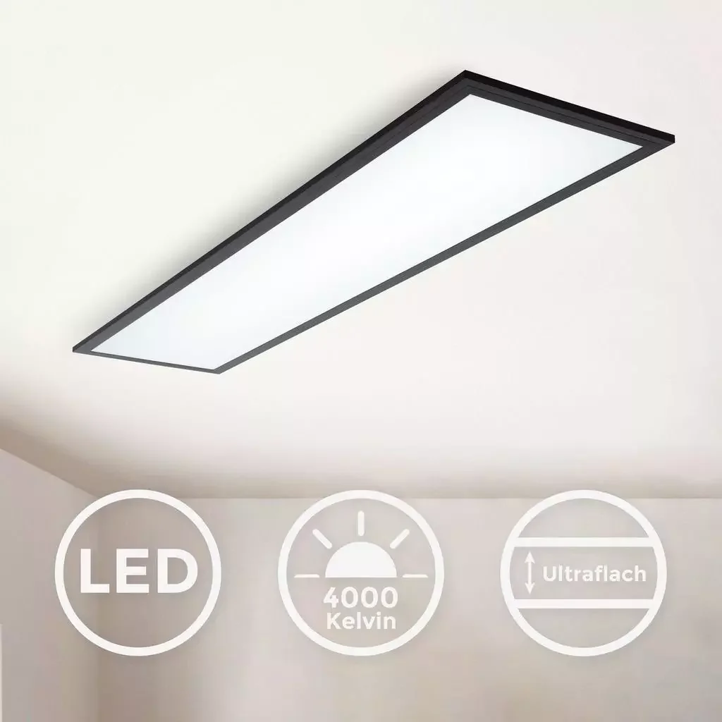 B.K.Licht LED Panel Deckenleuchte 100x25 cm Schwarz 22W 2200 lm 4000K