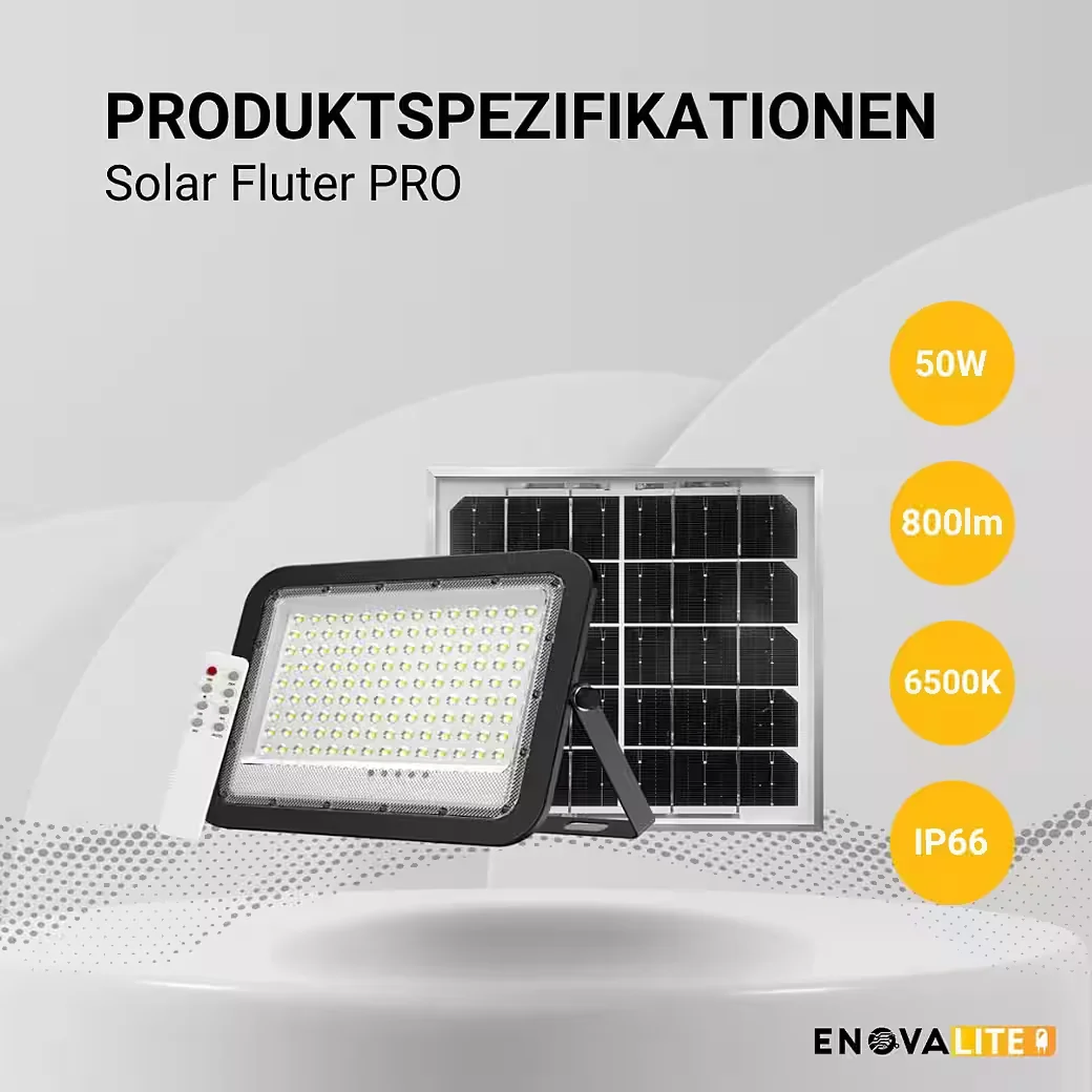ENOVALITE LED Solarleuchte Solarstrahler PRO 6W PV 800 lm 6500K IP65