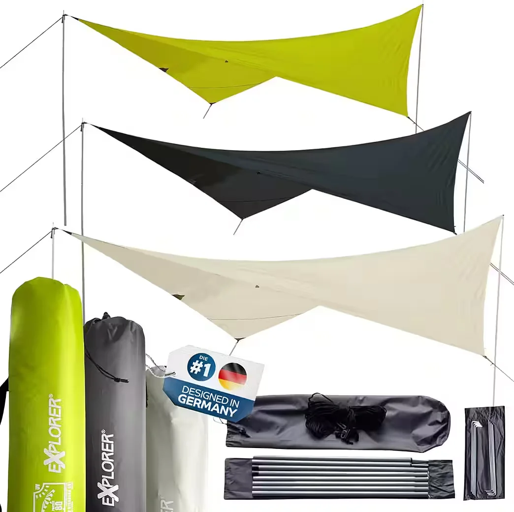 EXPLORER Sonnensegel 3x4 m rechteckig wasserabweisend mit Stangen