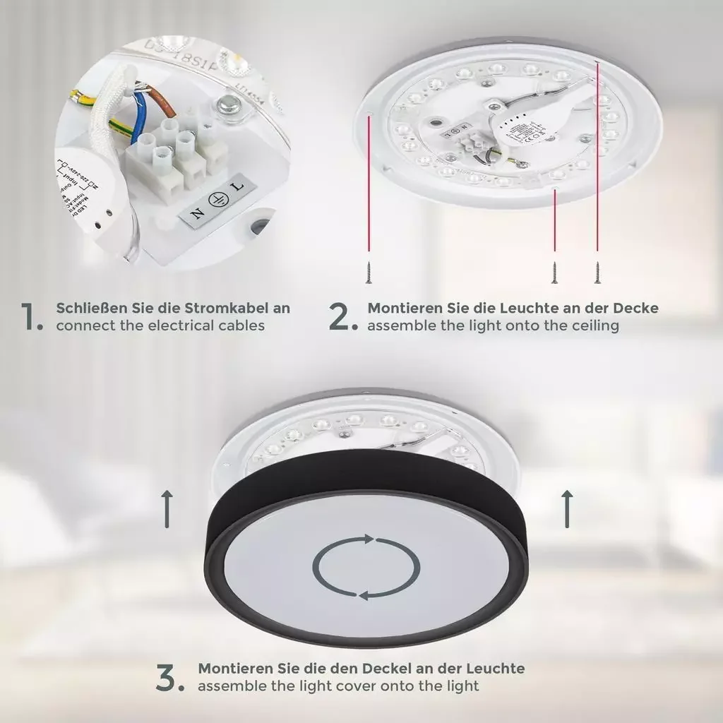B.K.Licht LED Deckenleuchte schwarz matt rund 33 cm 15W 4000K 1500 lm