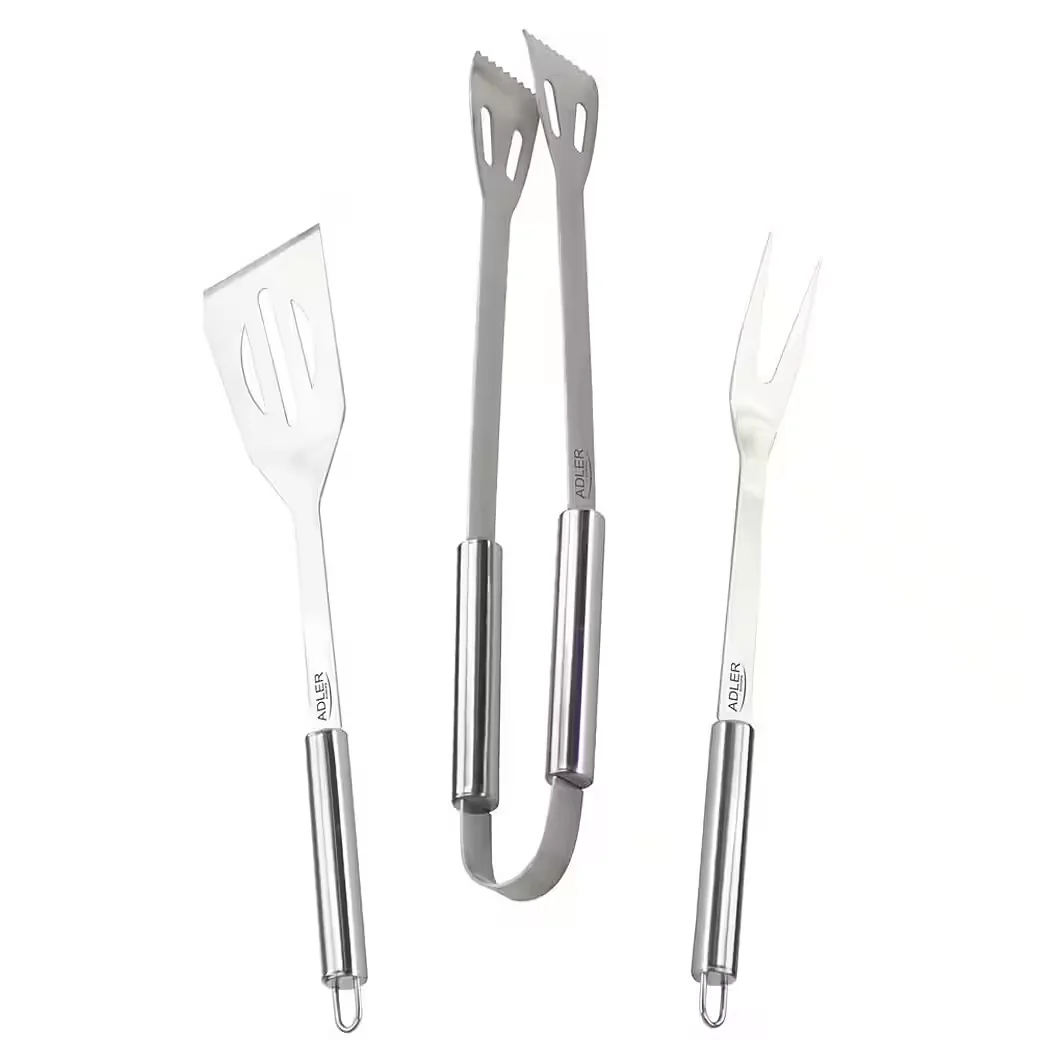 ADLER Grillbesteck-Set AD 6728 Edelstahl, Zange, Gabel, Pfannenwender