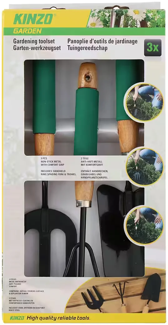 WARENHANDEL KÖNIG Gartenpflege-Set Gartenwerkzeugset 3tlg. mit Pflanzschaufel, Grabegable und Handrechen