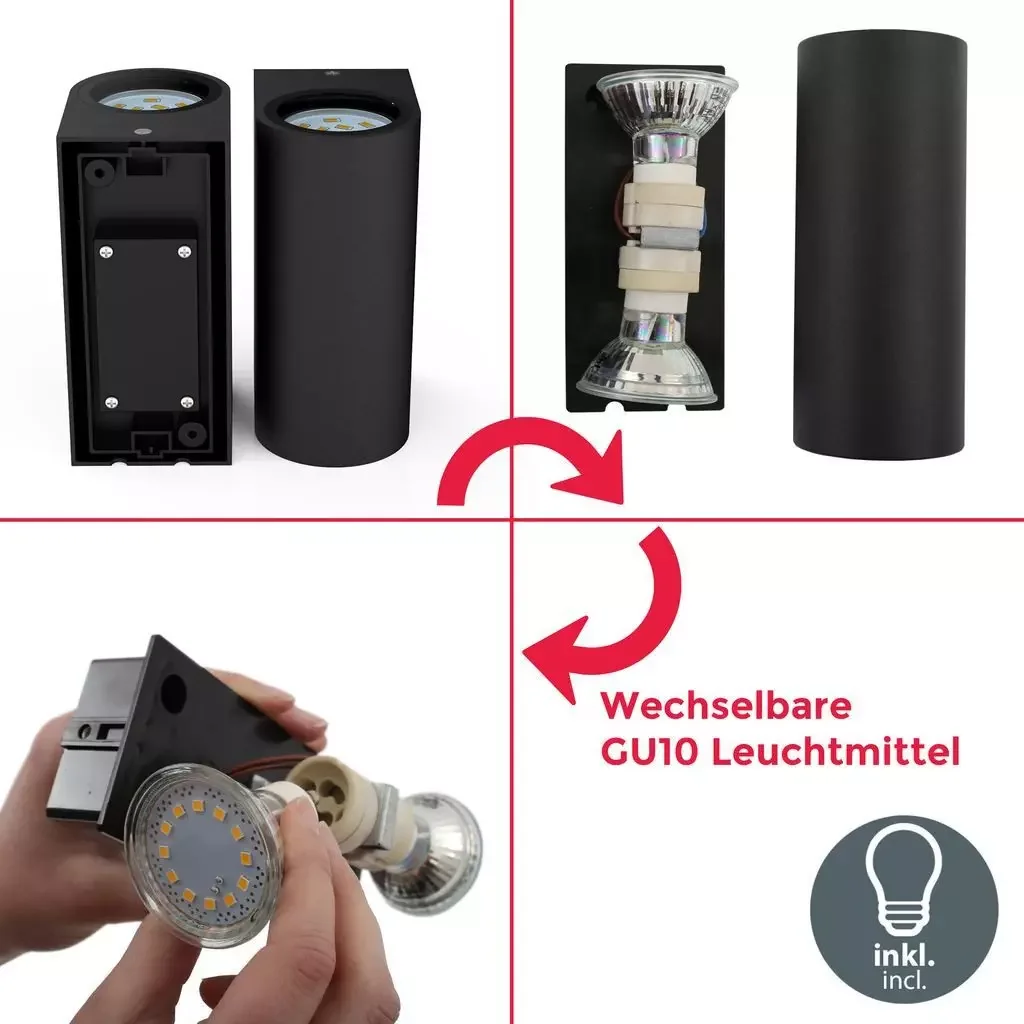 B.K.Licht LED Wandleuchte IP44 schwarz Up Down 2x GU10 warmweiß 3000K