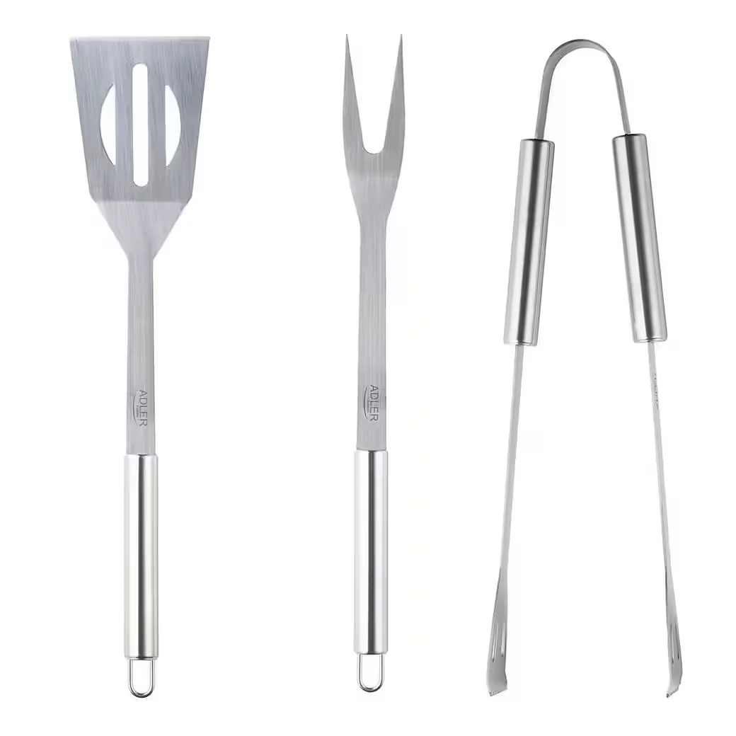 ADLER Grillbesteck-Set AD 6728 Edelstahl, Zange, Gabel, Pfannenwender