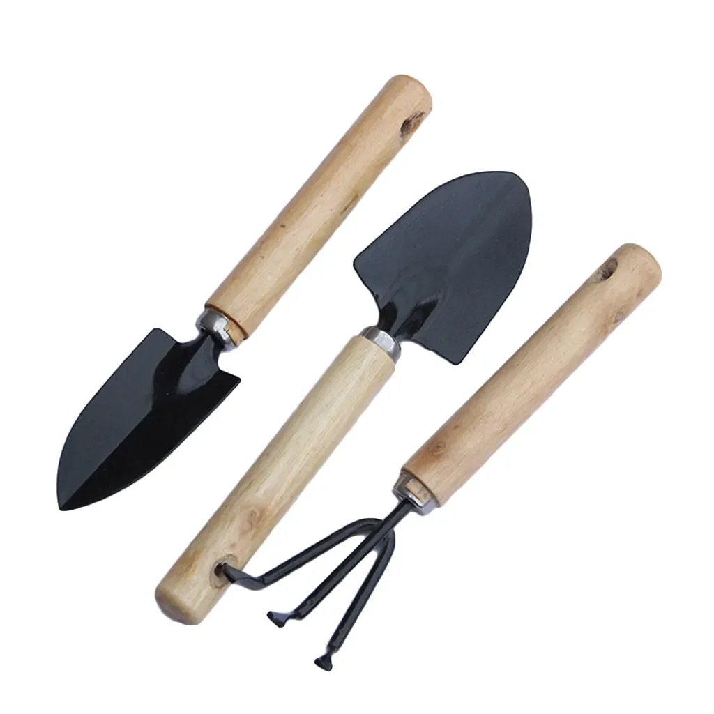Stuttg 3-teiliges Mini Gartengeräte-Set mit Holzgriff Rechen Schaufel